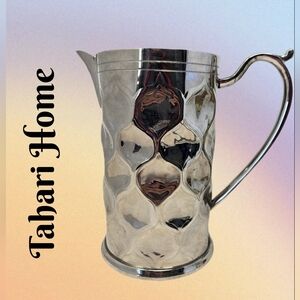 Tahari Home Solid Brass Silver Color Pitcher Vase Handle & Spout Indentations